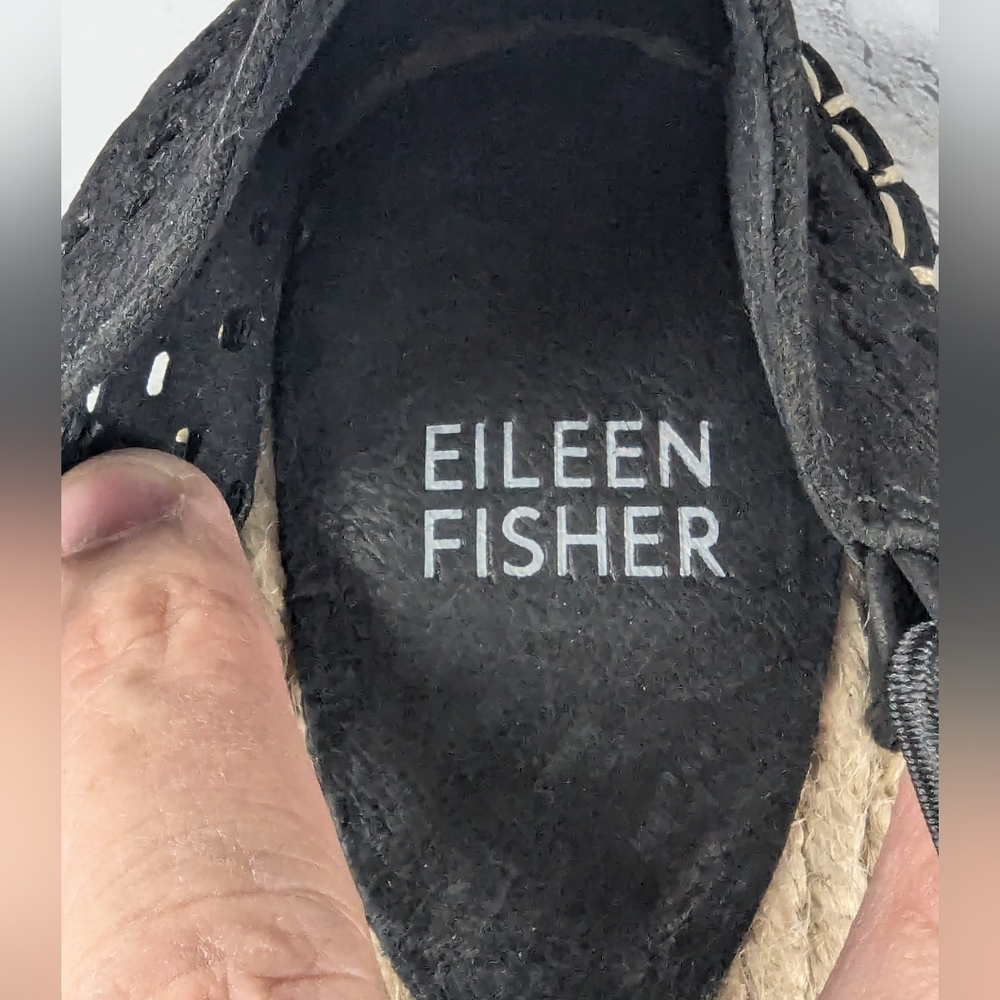 Eileen Fisher Black Perforated Suede Lace Espadrilles Size 7.5 - Picture 5 of 11